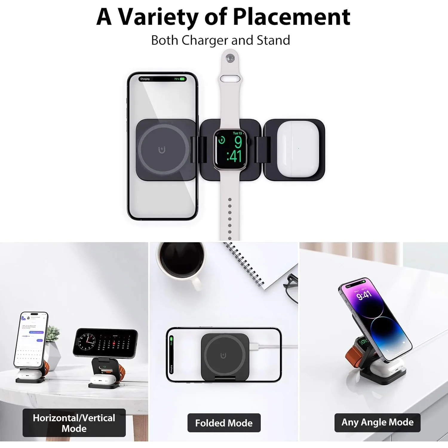 Foldable 3 in 1 Fast Wireless  - Smartwatch Watches Compatible With Iphone 评论和价格